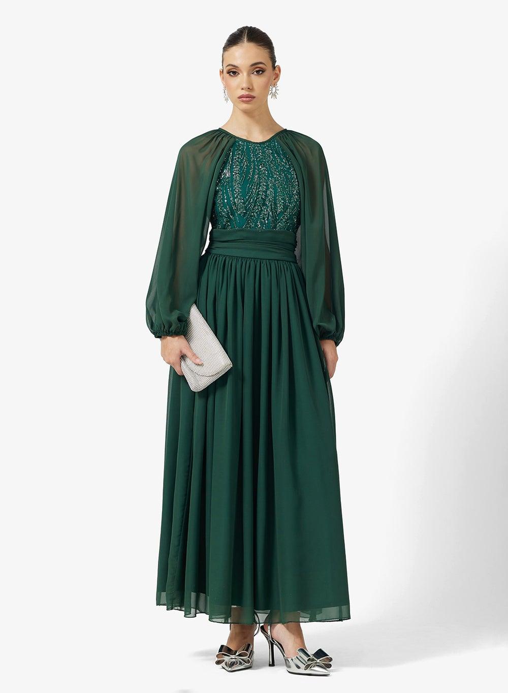A-Line Maxi Dress with Embellished Bodice - Image 1