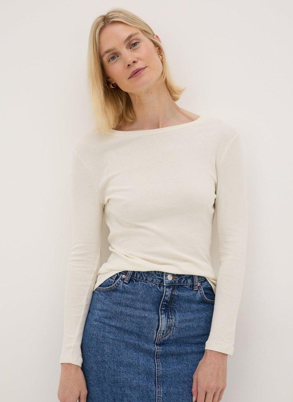 Cream Long Sleeve Fitted T-Shirt - Image 1