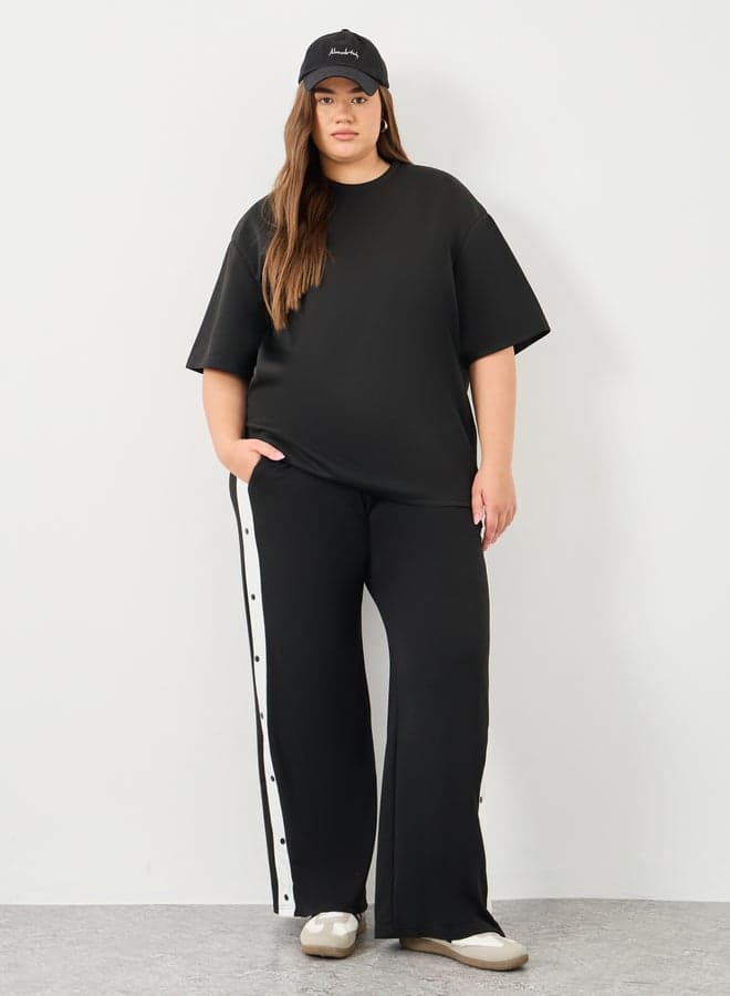 Plus Wide Leg Joggers with Snap Buttons - Image 1