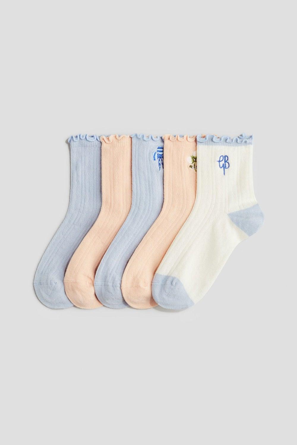 5-Pack Pointelle Socks with Overlocked Trim - Image 1