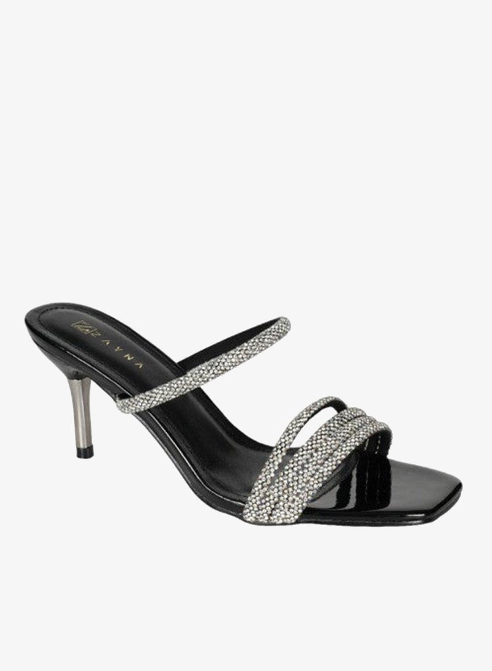 221-67 Zayna Ladies Mid Heel Slip-On Sandals 10G681-9 Black - Image 1