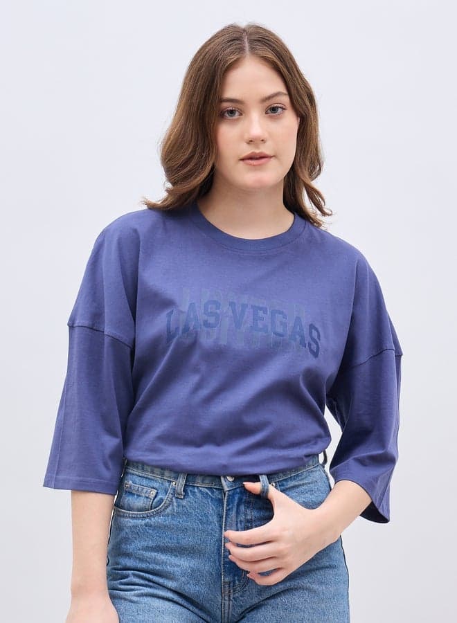 Oversized Shoulder Slogan Print T-Shirt - Image 1
