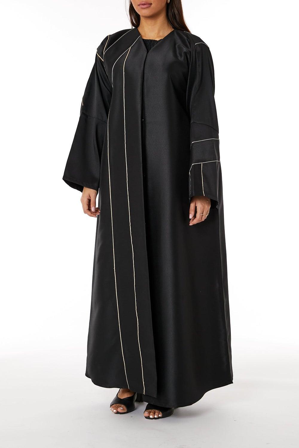 Satin V-Neck Abaya with Contrast Lining - Image 1