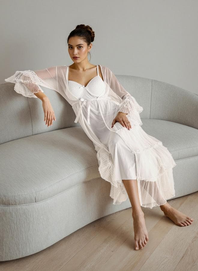 Lace Bridal Night Gown with Matching Robe - Image 1