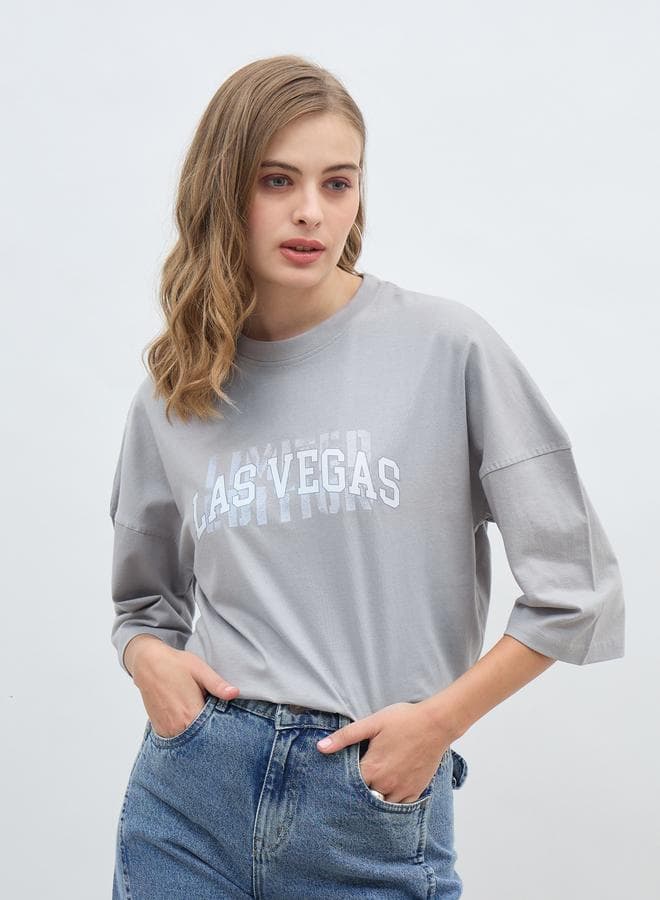 Styli Oversized Slogan Print Shoulder T-Shirt - Image 1