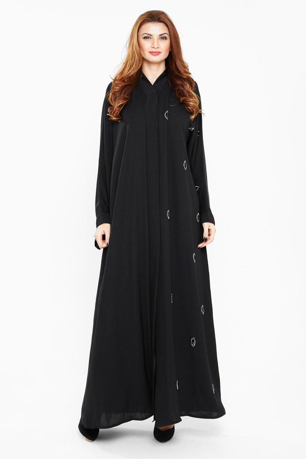 Black Pearl-Embellished Abaya with Matching Sheilam AJ440A - Image 1