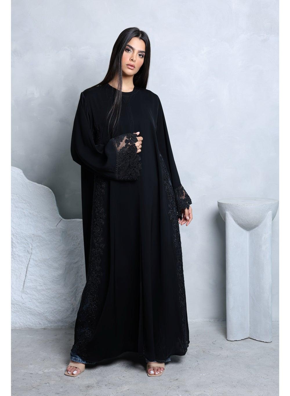 Crystal Lace Sleeves and Sides Elegant Abaya - Image 1