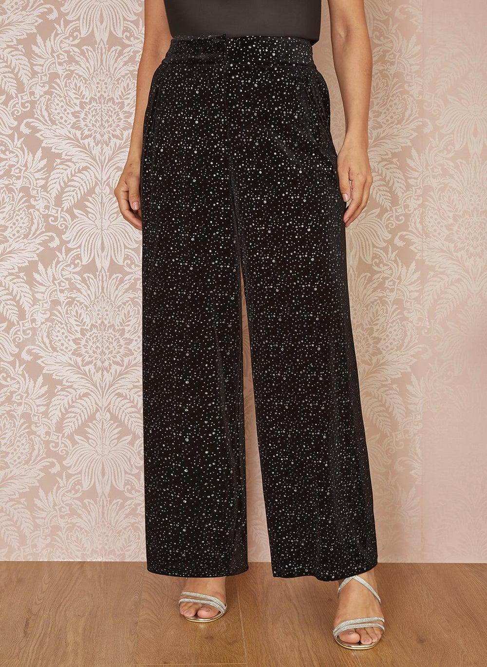 Foil Sparkle Wide Leg Velvet Party Trousers - Image 1