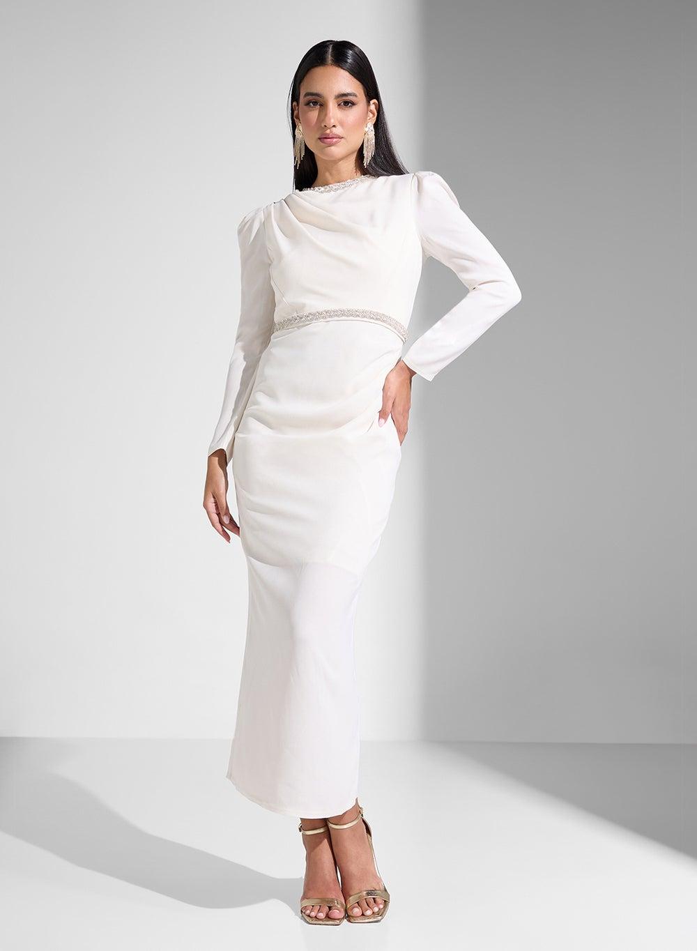 Round Neck Shiny Crystals Arabian Dress - Image 1