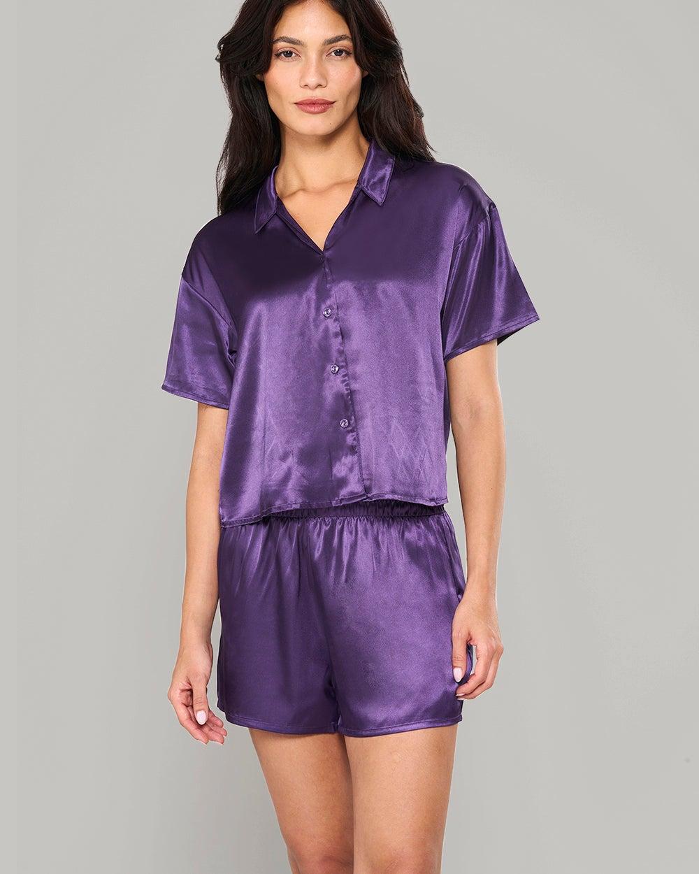 La Senza Purple Satin Top & Short Sleep Set - Image 1