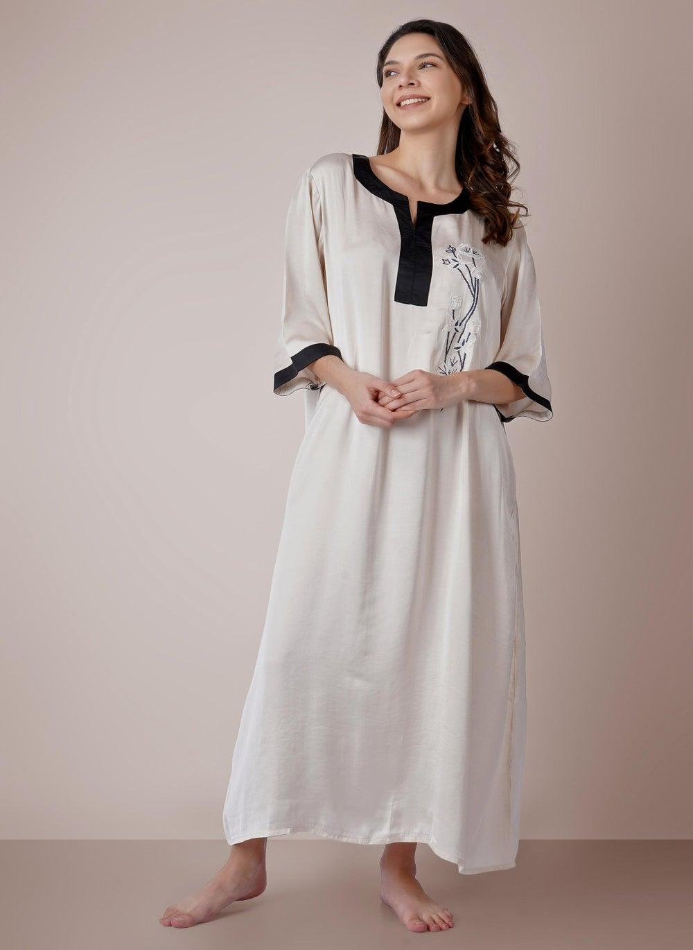 Elegant Floral Patchwork Hand Embroidered Kaftan Loungedress - Image 1