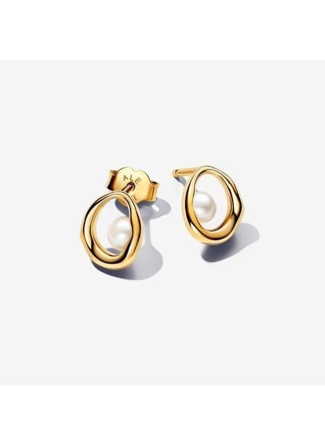 14K Gold-Plated Oval Pearl Stud Earrings - Image 1