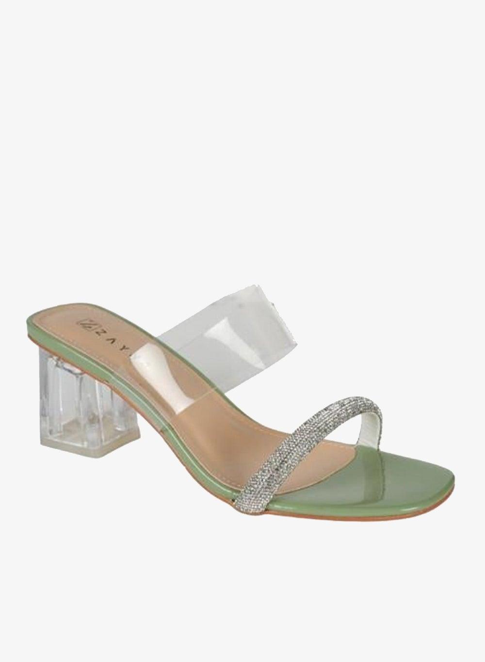 221-137 Zayna Ladies Green Block Heel Sandals 6255-15 - Image 1