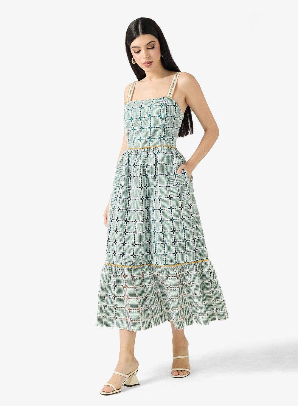 Printed Strappy Tiered Midi to Maxi Dress - Image 1