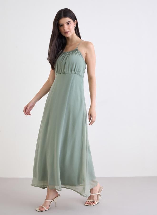 Green Strappy Maxi Dress for Evening Events - Image 1