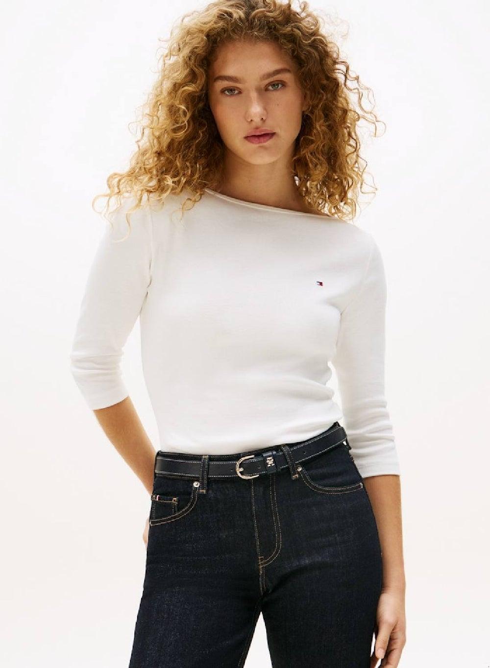 Boat Neck Slim Fit Cotton T-Shirt - Image 1