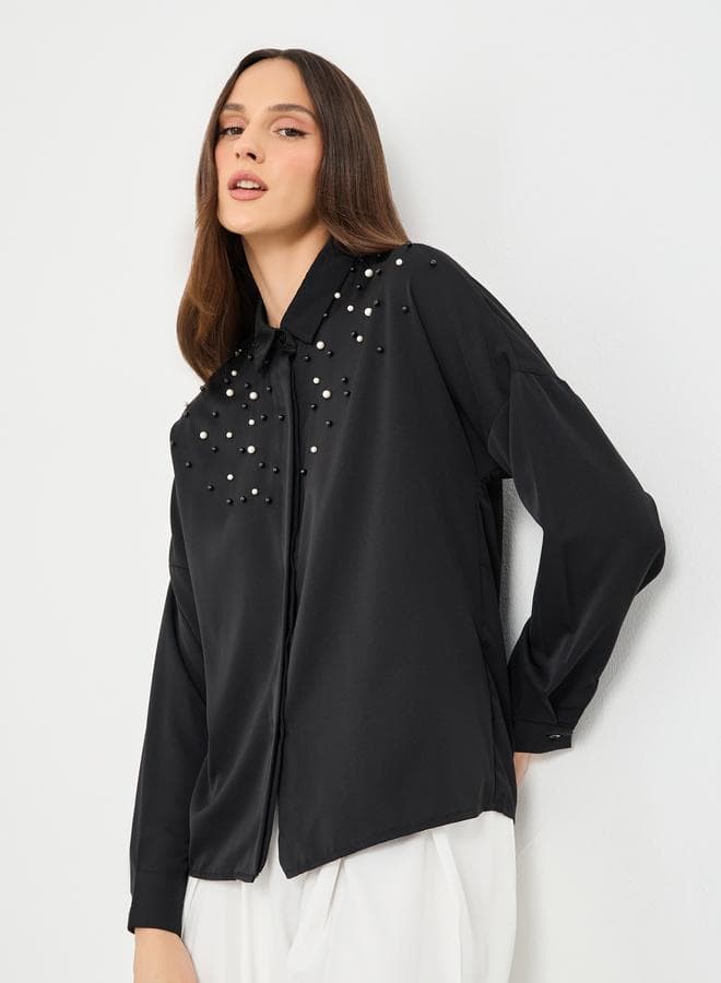 Faux Pearl Embellished Long Sleeve Regular Fit Shirt - Image 1