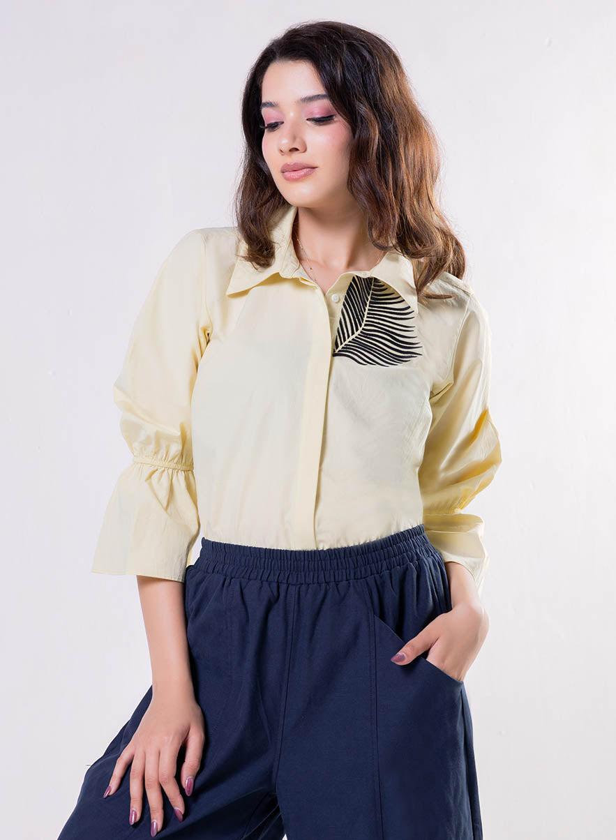 Yellow Leaf Embroidered Shirt Top - Image 1
