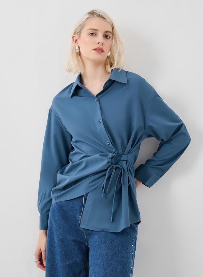 Solid Buttoned Top with Tie-Up Detail - Image 1