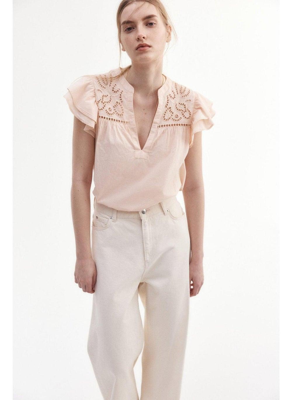 Broderie Anglaise Cotton Blouse with Flutter Sleeves - Image 1