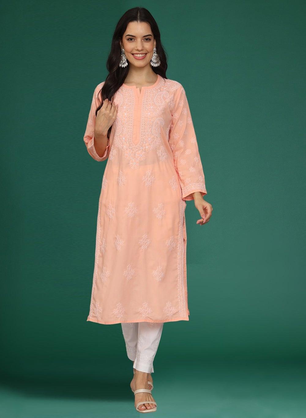 Women Hand Embroidered Chikankari Cotton Kurta AL4043 - Image 1