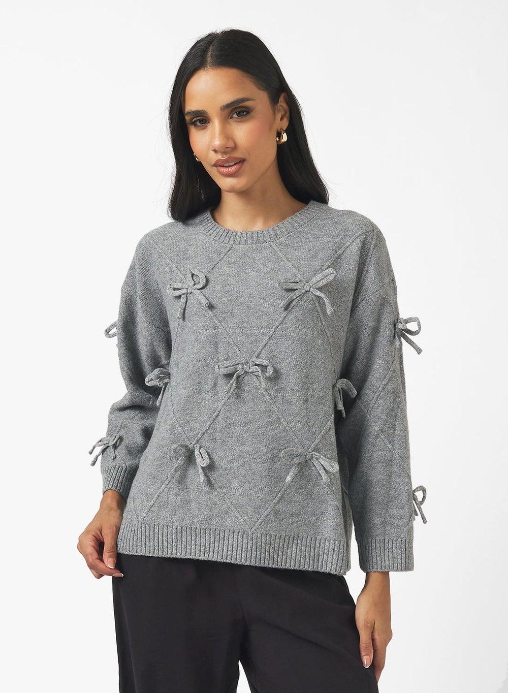Bow Detail Knitted Sweater - Image 1