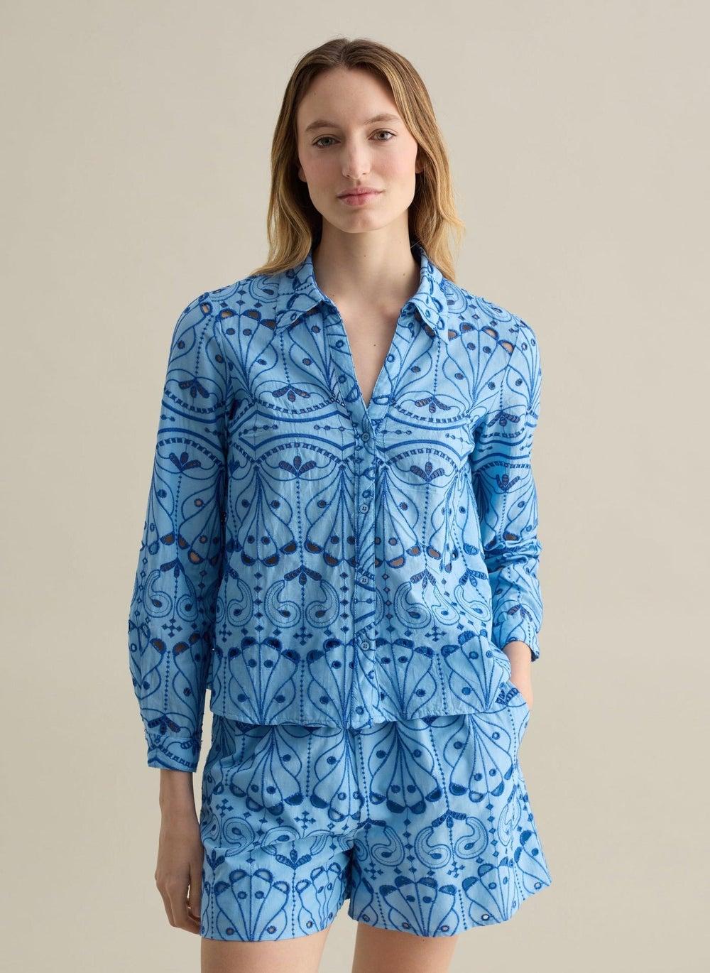 Broderie Anglaise Cotton Shirt with Bluff Collar - Image 1