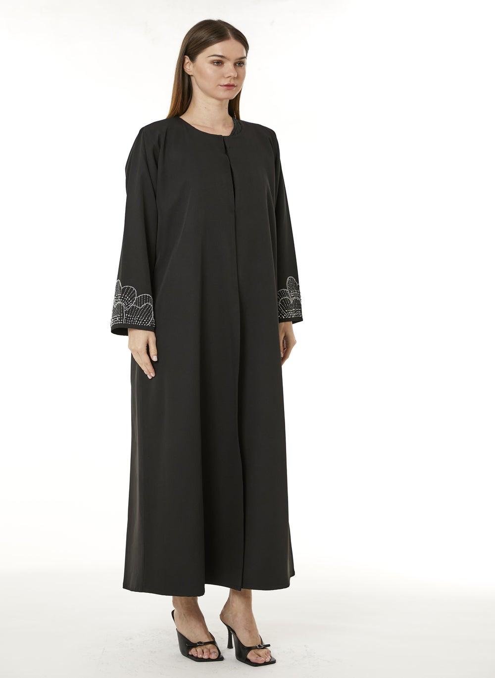 MOiSTREET Black Korean Nida Hand Embellished Abaya - Image 1