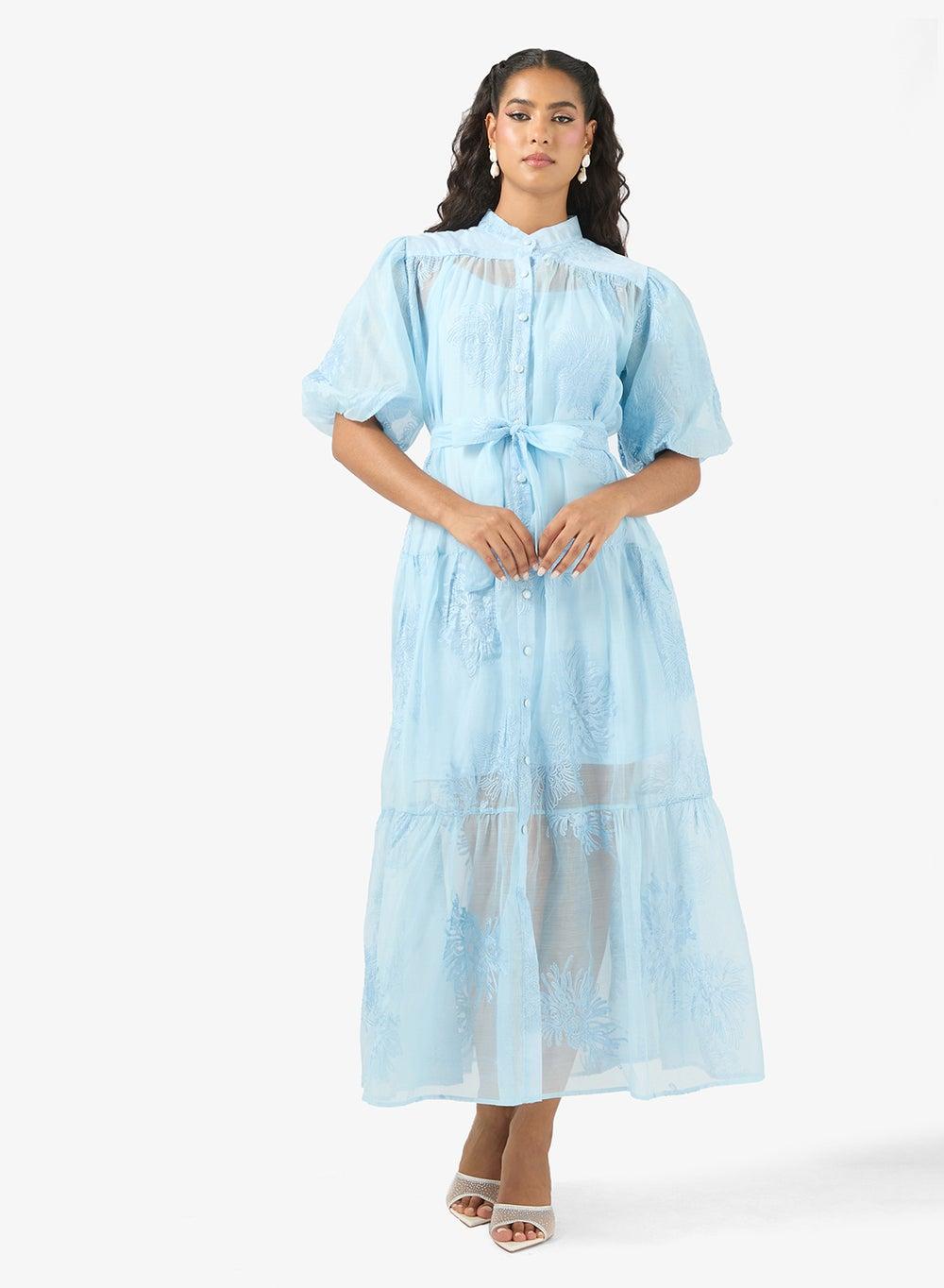 Puff Sleeve Shirt Dress for Women - Image 1