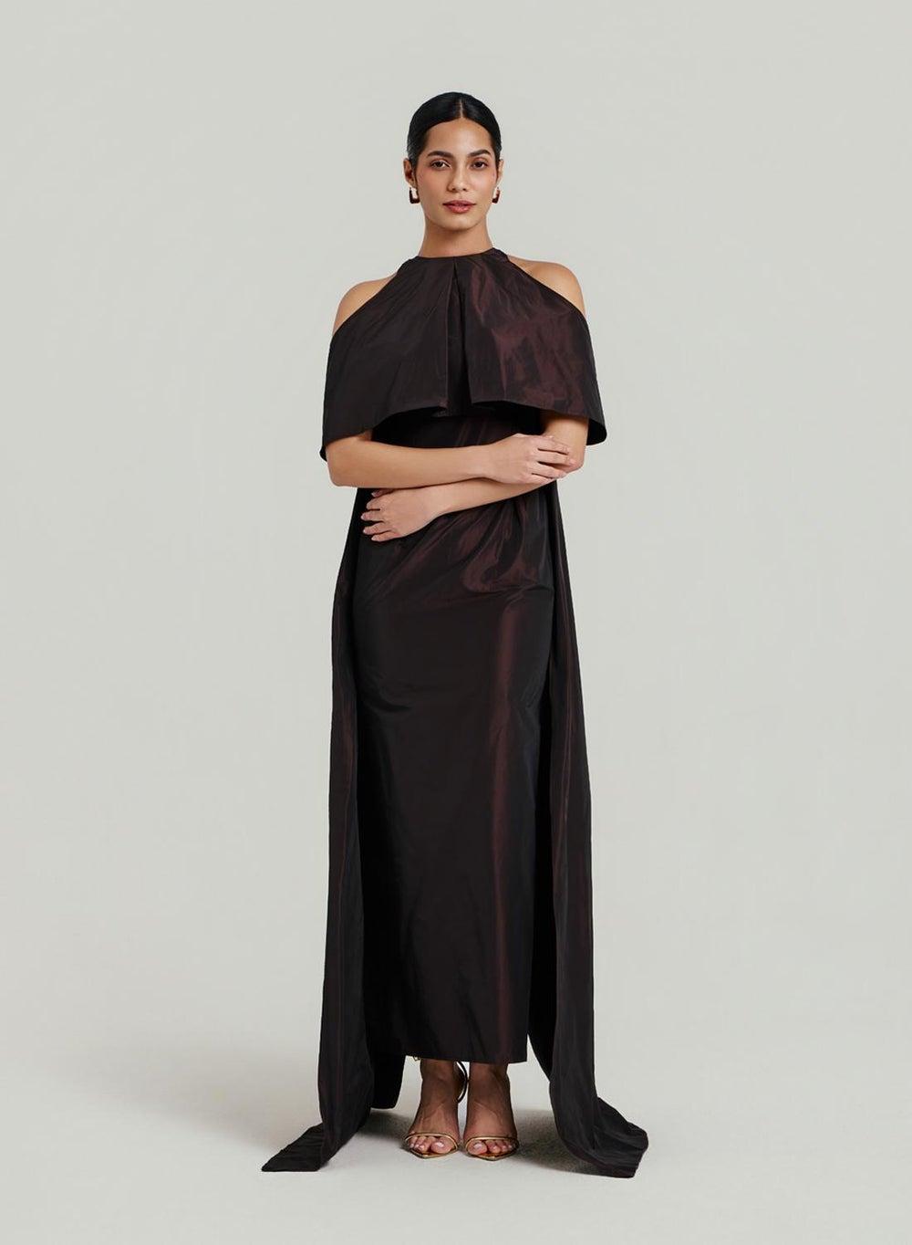 Hawa Reflective Taffeta Cold-Shoulder Dress - Image 1