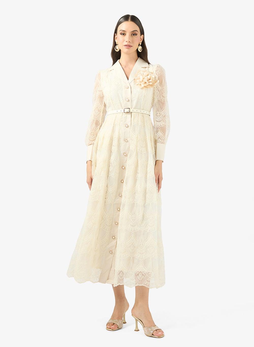 Lace A-Line Midi Dress - Image 1