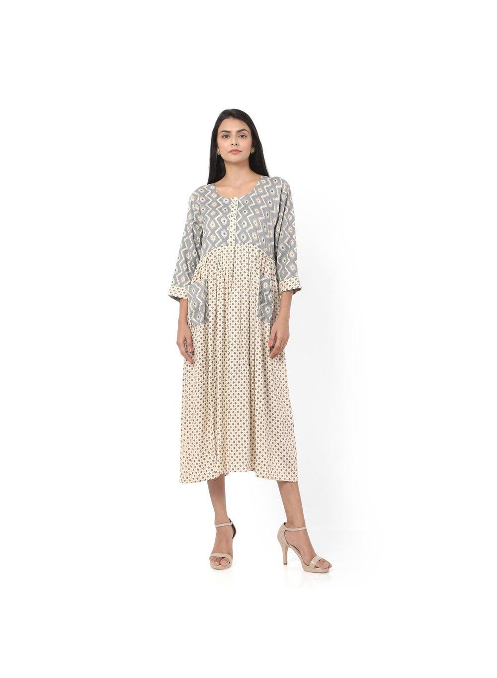 Printed Front-Button Arabic Kaftan Jalabiya Dress - Image 1