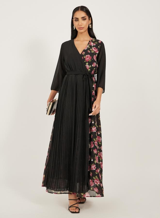 Styli Floral Print Pleated A-Line Maxi Dress - Image 1