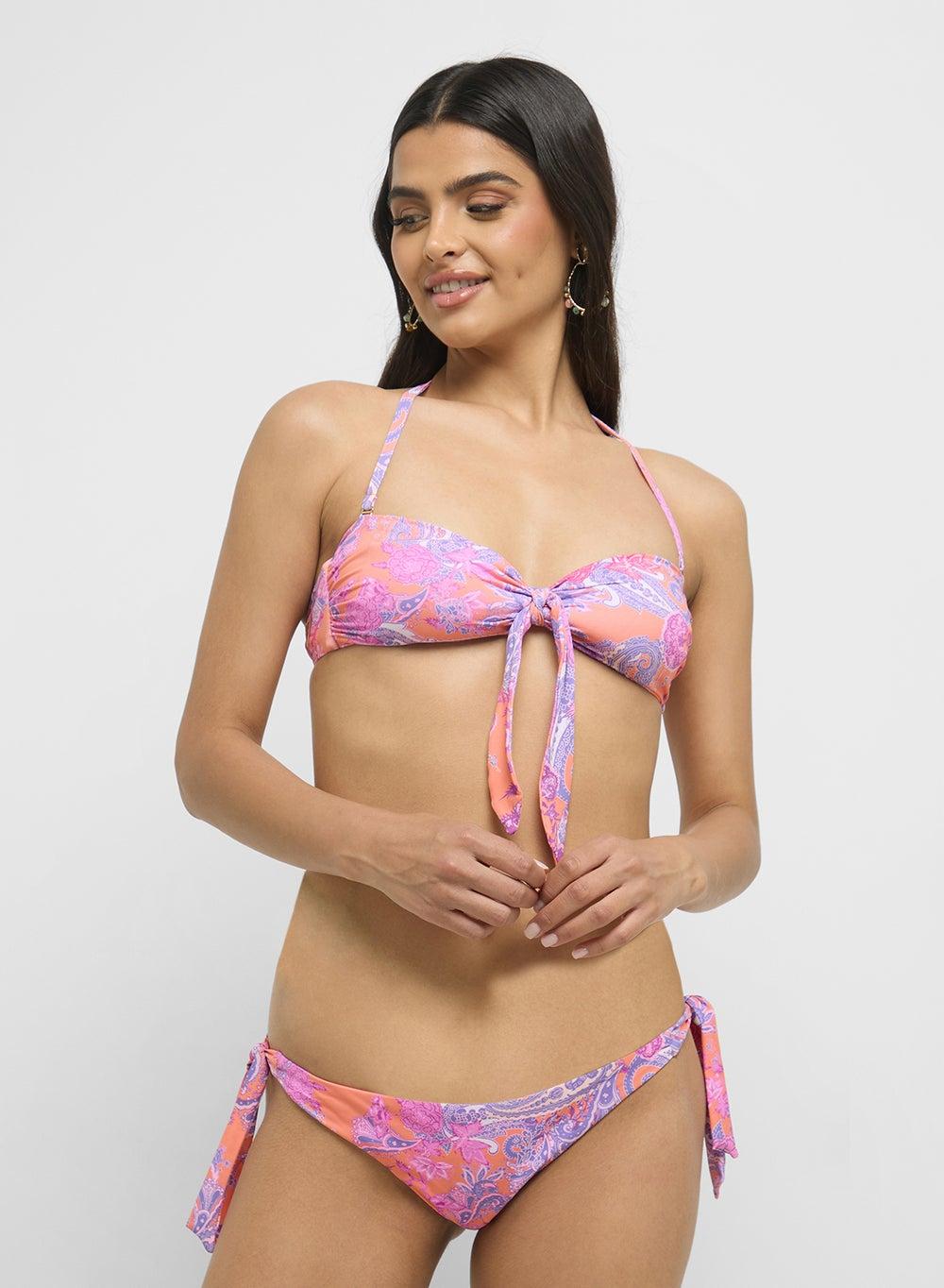 Printed High Leg Bow Bikini Brief - Image 1
