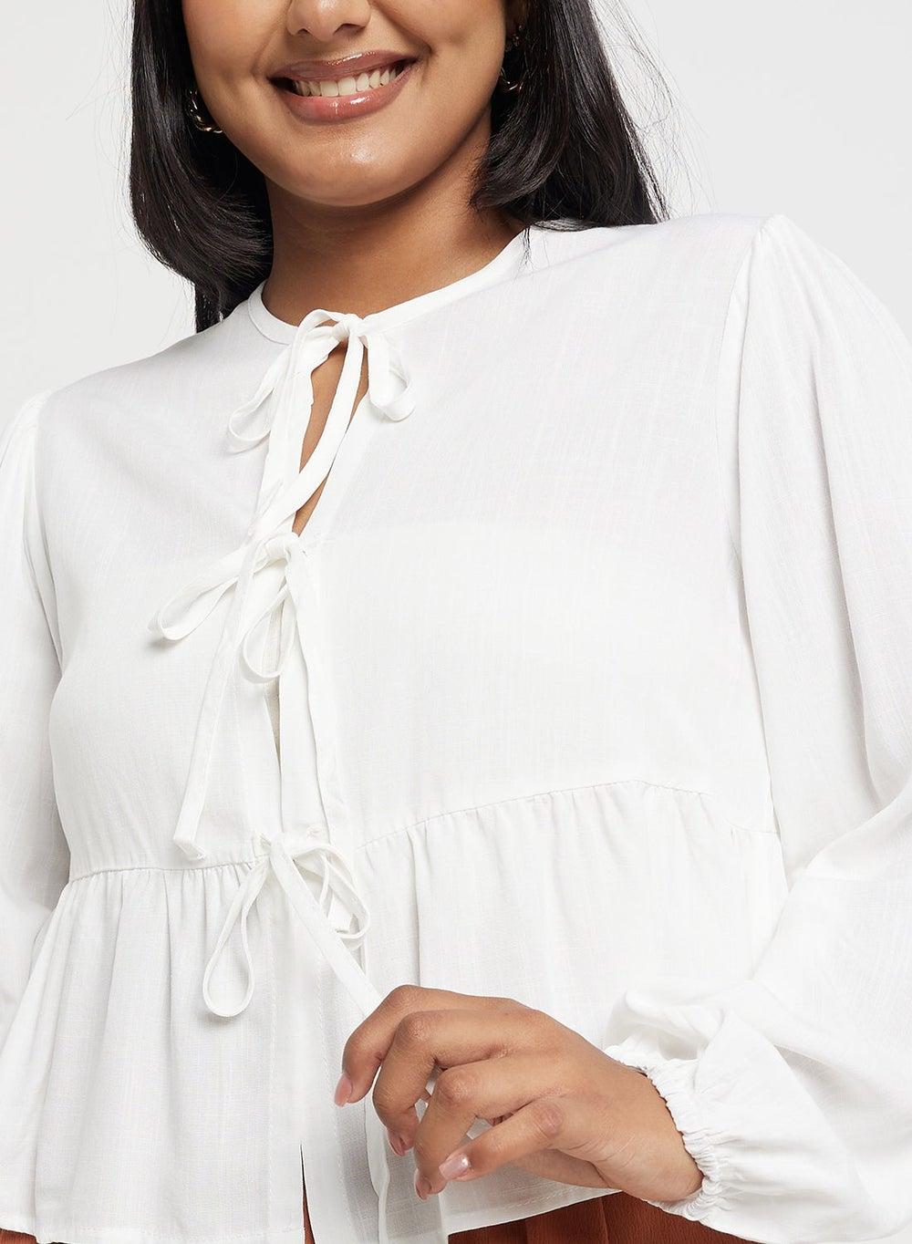Bow Tie Up Peplum Blouse - Image 1