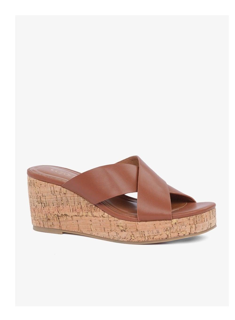 ELODIE Criss-Cross Cork Wedge Sandals - Image 1