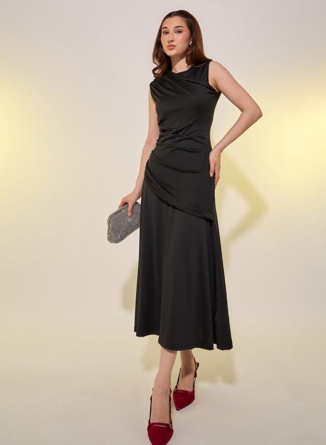 Draped Jersey Midi Dress with Sleeveless Silhouette - Image 1