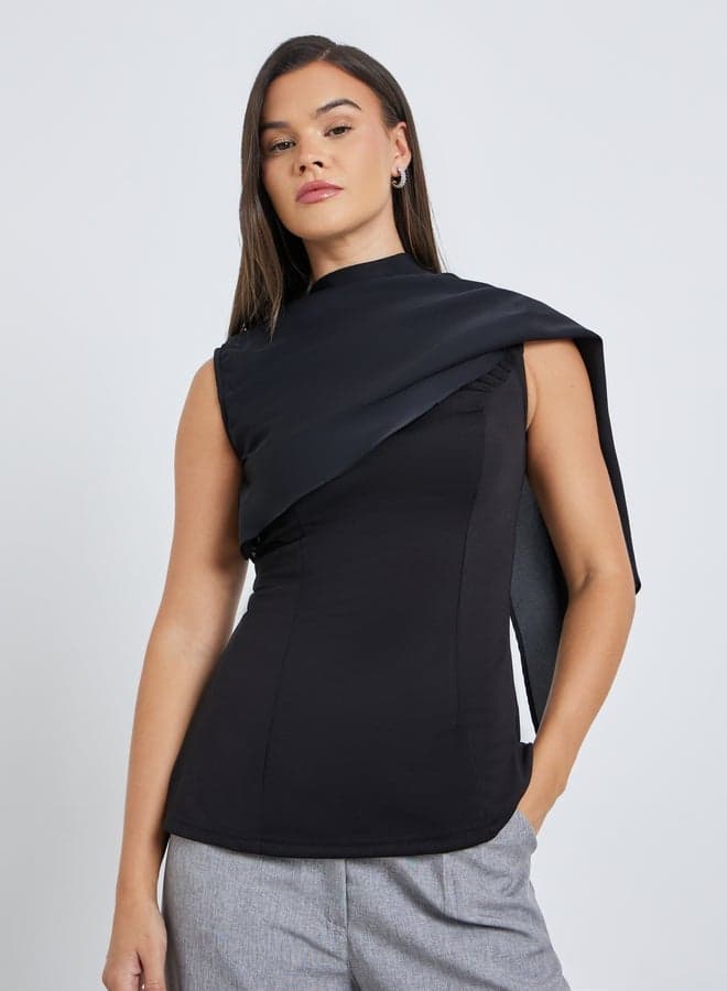 Styli Solid Sleeveless Draped Detail Top - Image 1