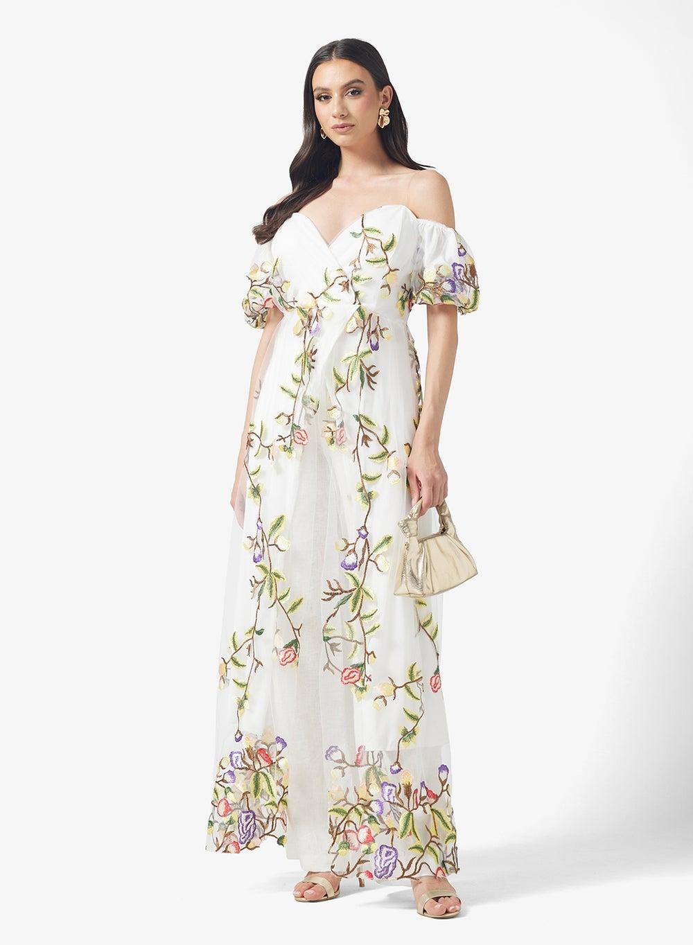 Off Shoulder Floral Print Midi Dress - Image 1