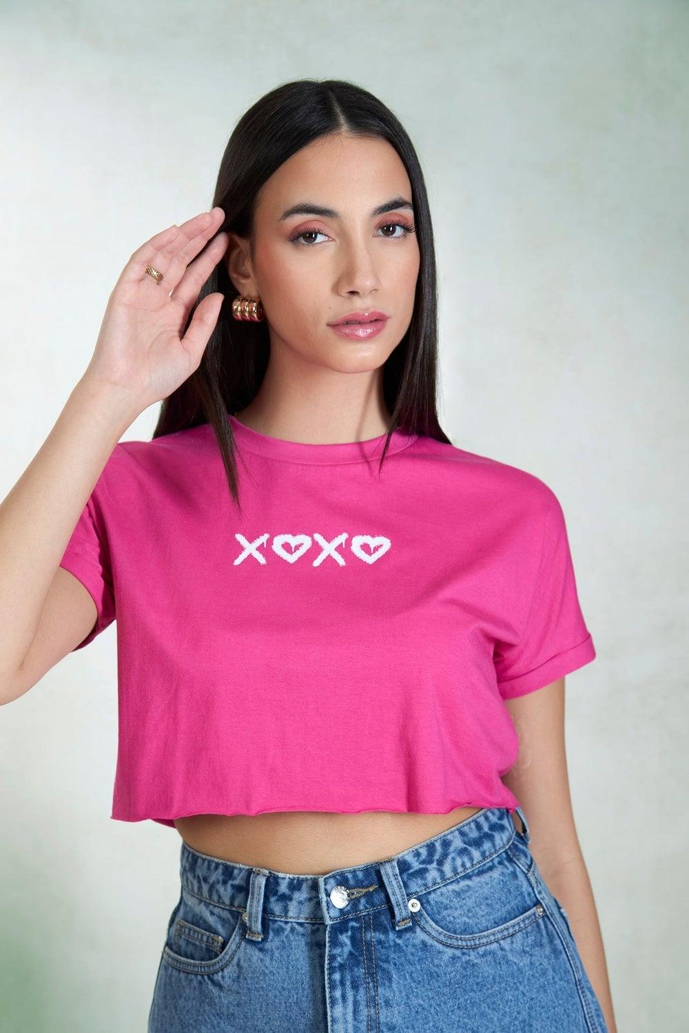 VIRGIO Pink Boxy Crop Graphic Tee - Image 1