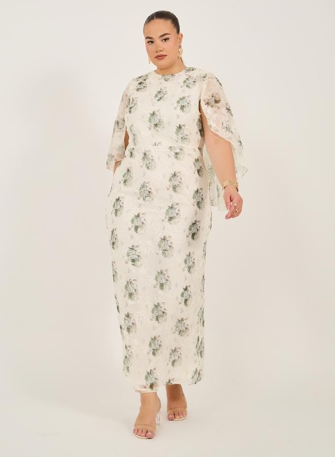 Floral Midi Occasion Dress with Cape Sleeves - Image 1