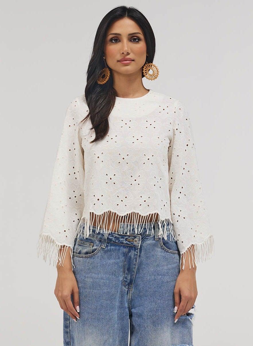 Scalloped Thread Detailed Crop Top - Image 1