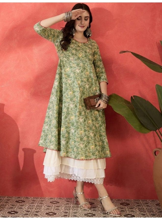 Green Floral Layered Maxi Dress - Image 1