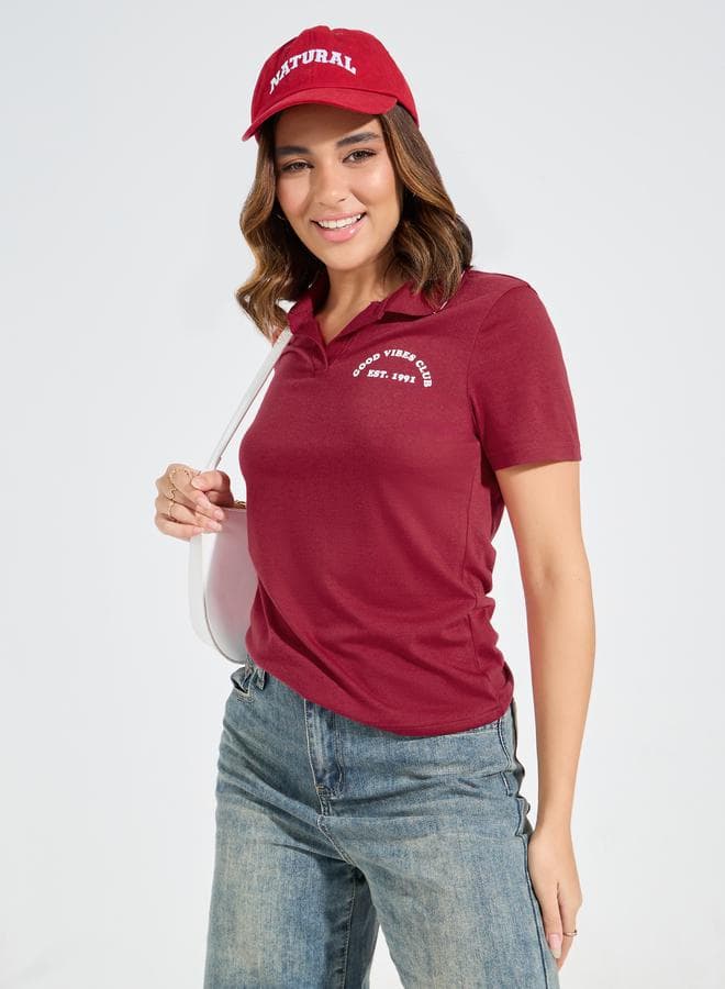 Styli Regular Fit Slogan Print Women’s Polo T-Shirt - Image 1