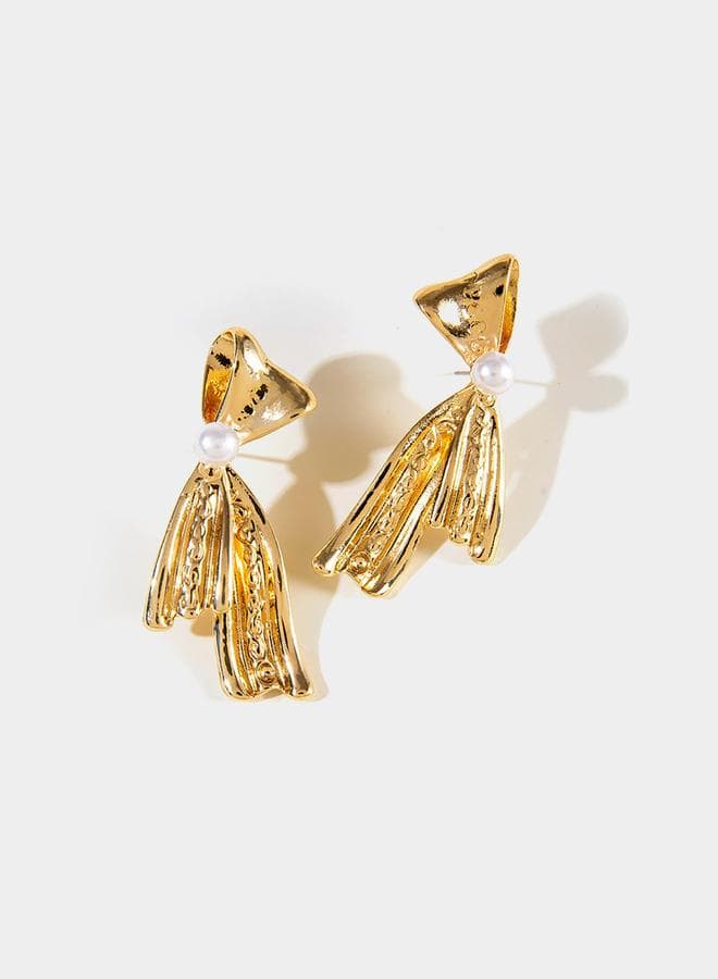 Ribbon Pearl Stud Earrings - Image 1