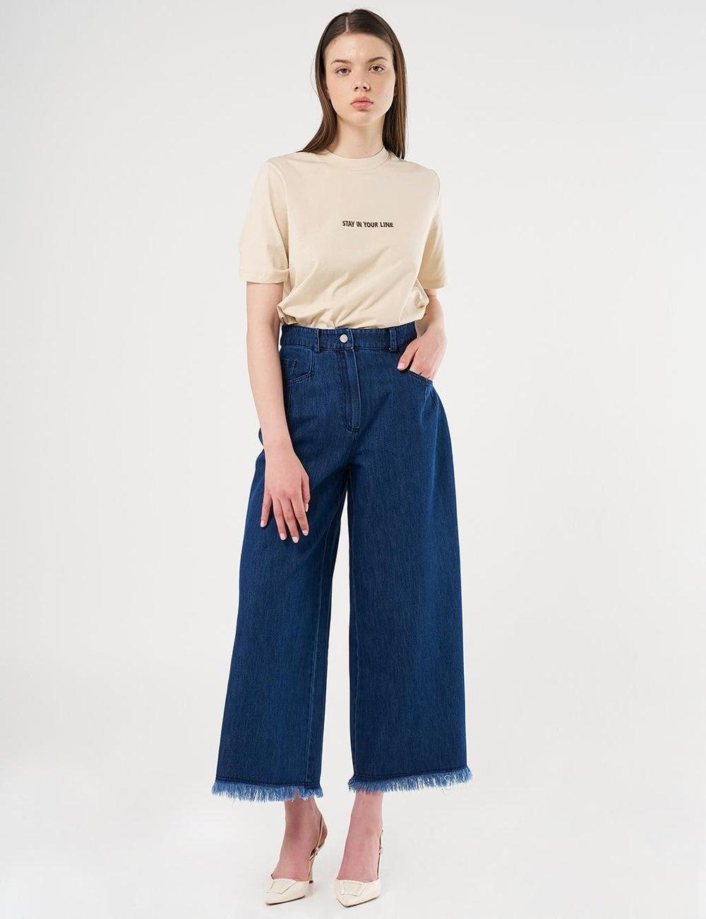 Navy Distressed High-Waist Denim Pants - Image 1