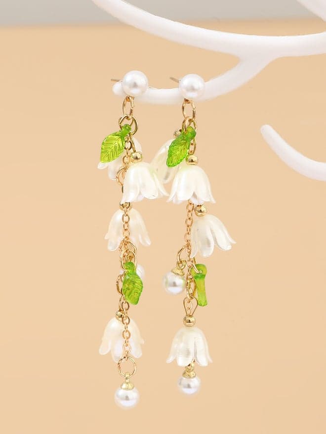 Take Two Flower Drop Faux Pearl Earrings - Image 1