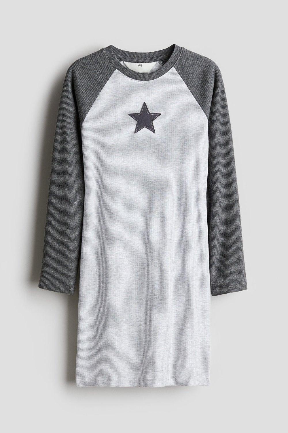 Printed Raglan-Sleeved Girls' Ribbed Cotton Dress - Image 1