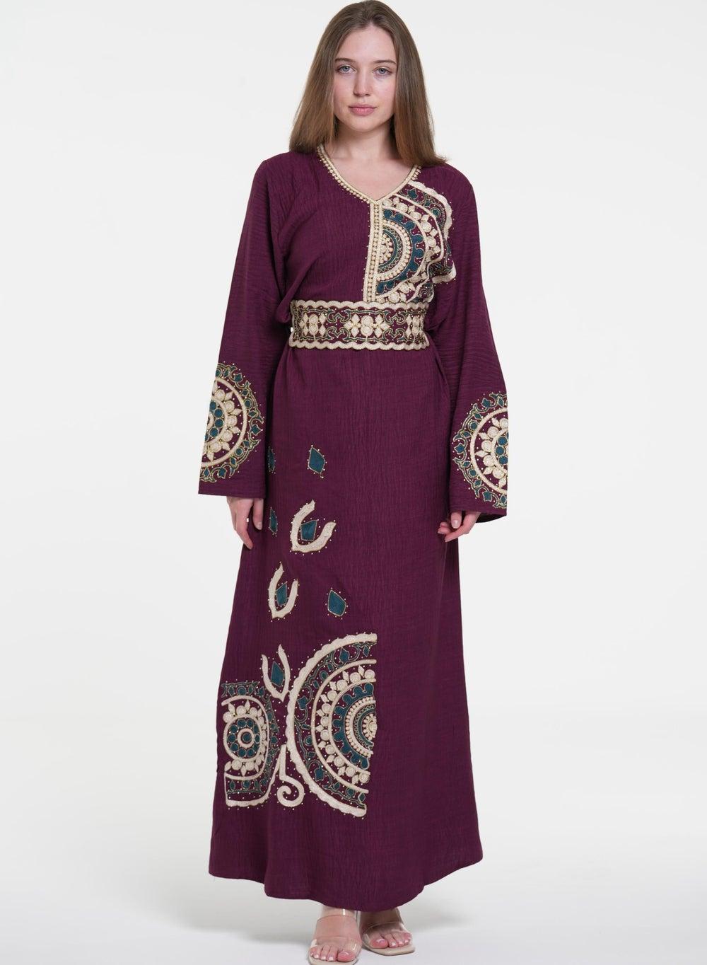 Embroidered Jalabiya Dress with Belt - Image 1