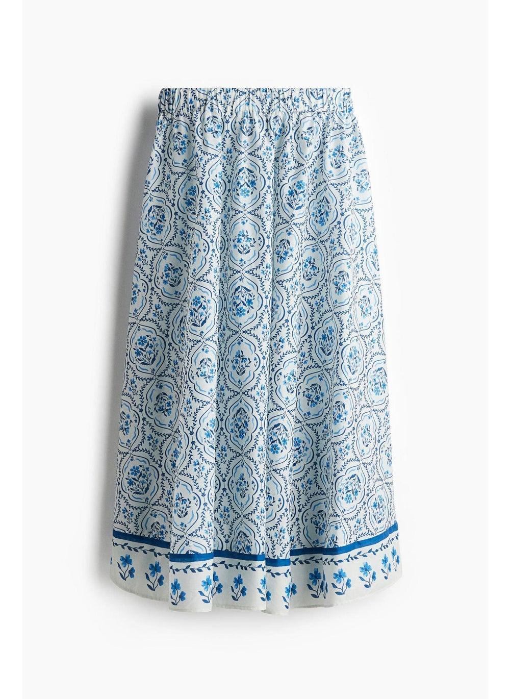 Calf-Length Cotton Skirt with High Elasticated Waist - Image 1